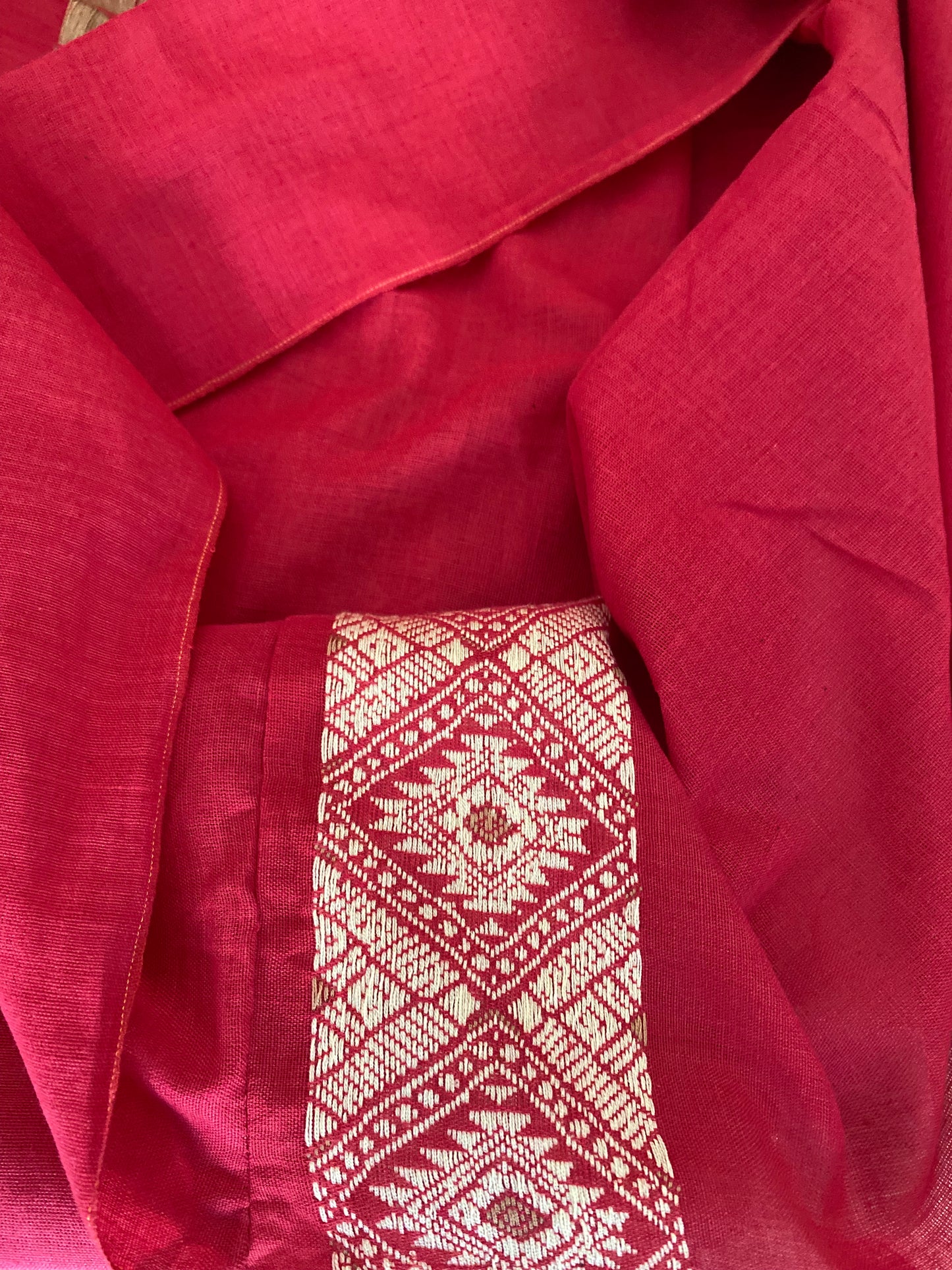 Red Assamese Cotton Saree