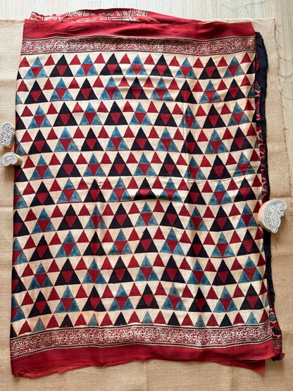 Red Geometric Ajrakh Print Modal Silk Saree