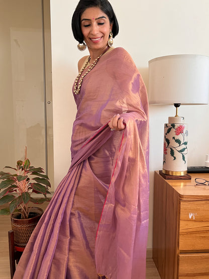 Shimmering Purple and Gold Cotton Zari Saree