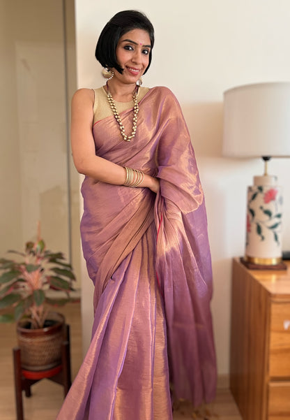 Shimmering Purple and Gold Cotton Zari Saree