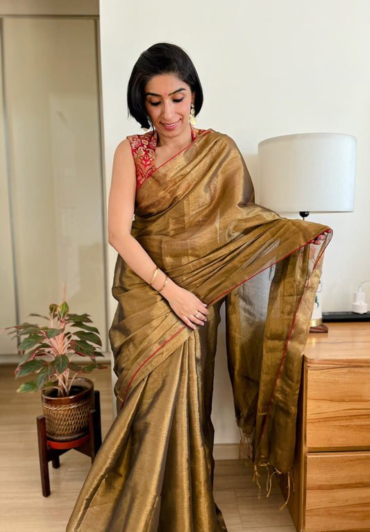 Shimmering Gold Cotton Zari Saree