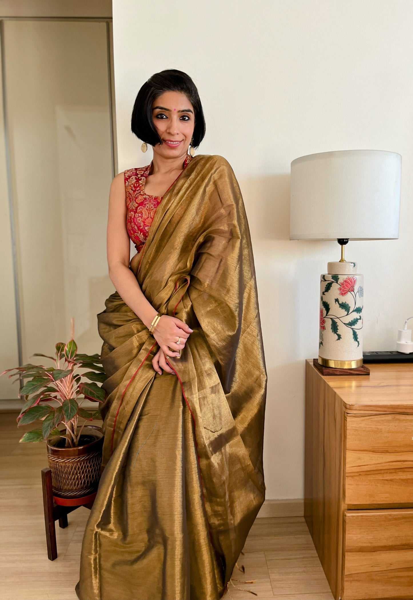 Shimmering Gold Cotton Zari Saree