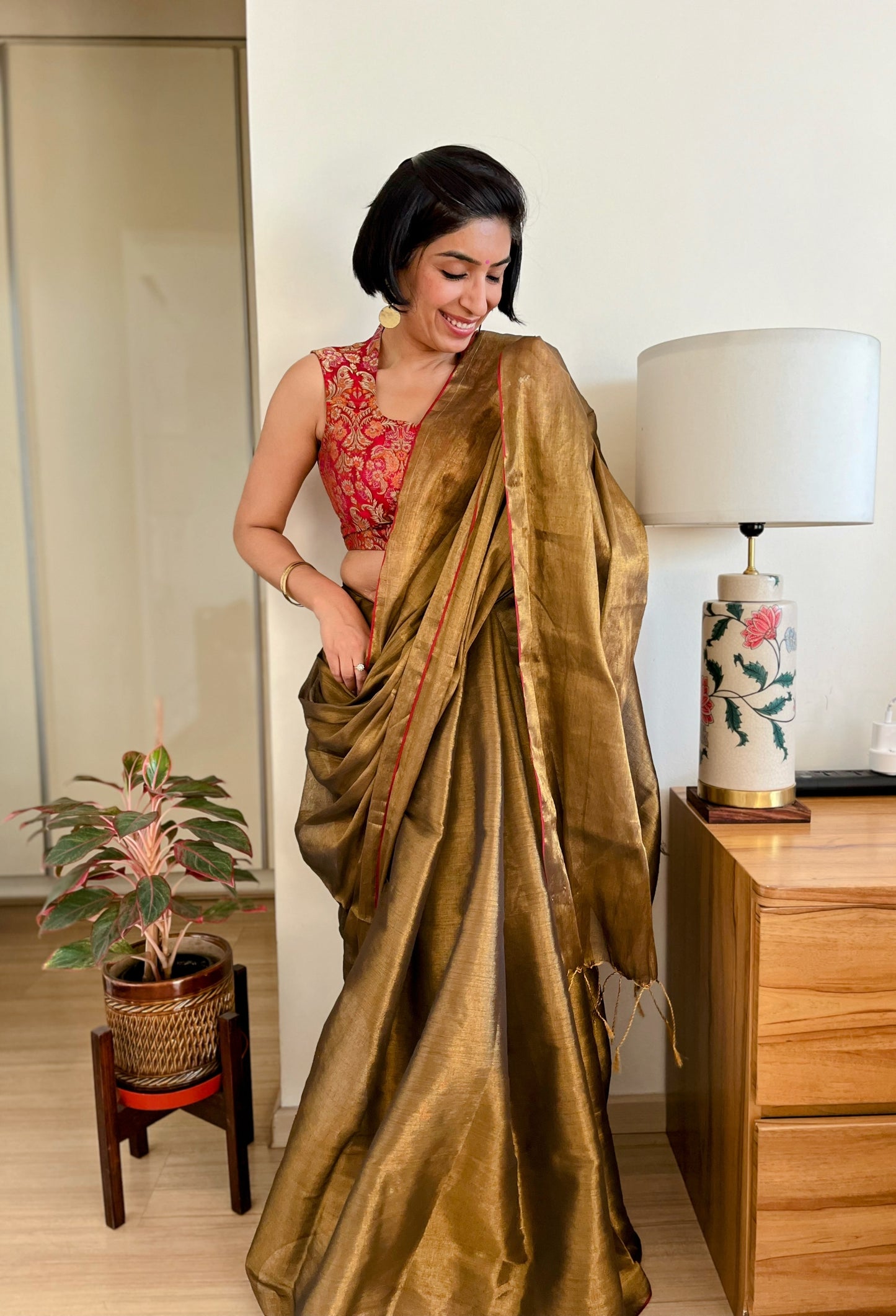 Shimmering Gold Cotton Zari Saree