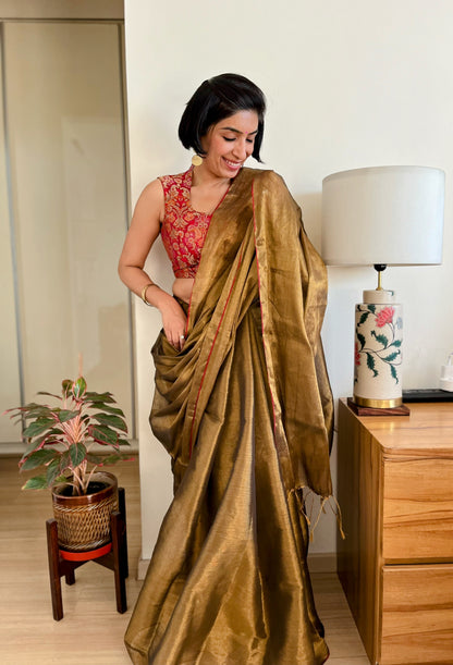 Shimmering Gold Cotton Zari Saree