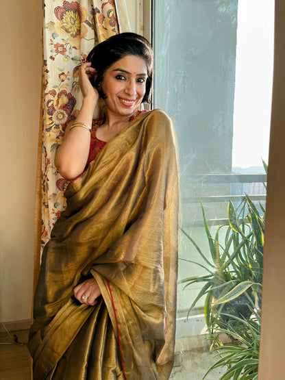 Shimmering Gold Cotton Zari Saree
