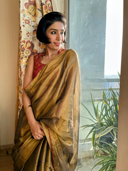 Shimmering Gold Cotton Zari Saree