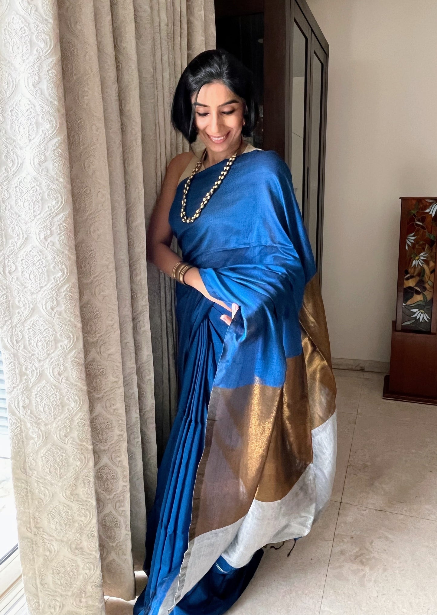 Indigo Khadi Cotton Saree