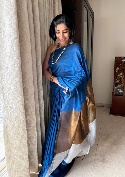 Indigo Khadi Cotton Saree