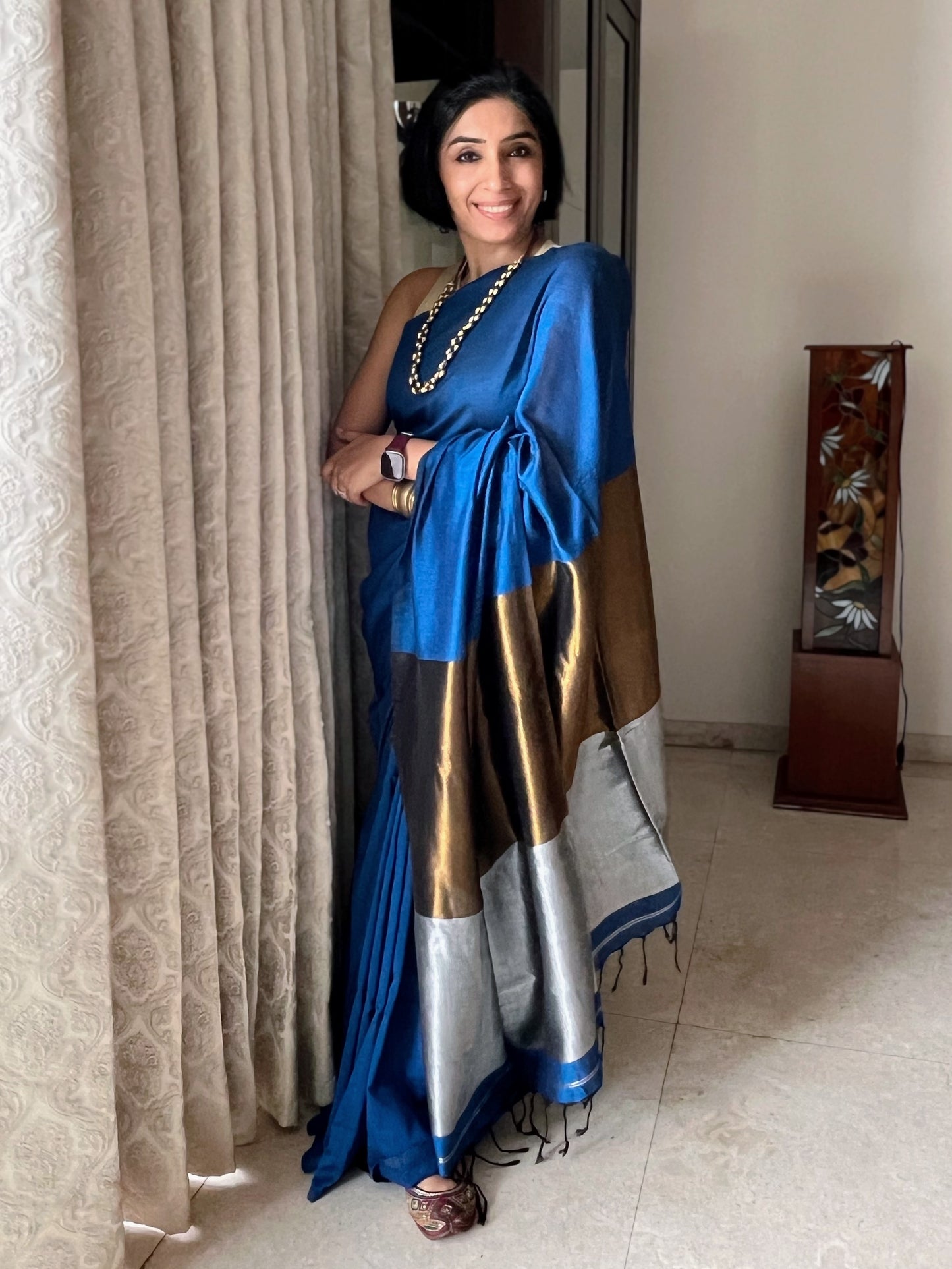 Indigo Khadi Cotton Saree
