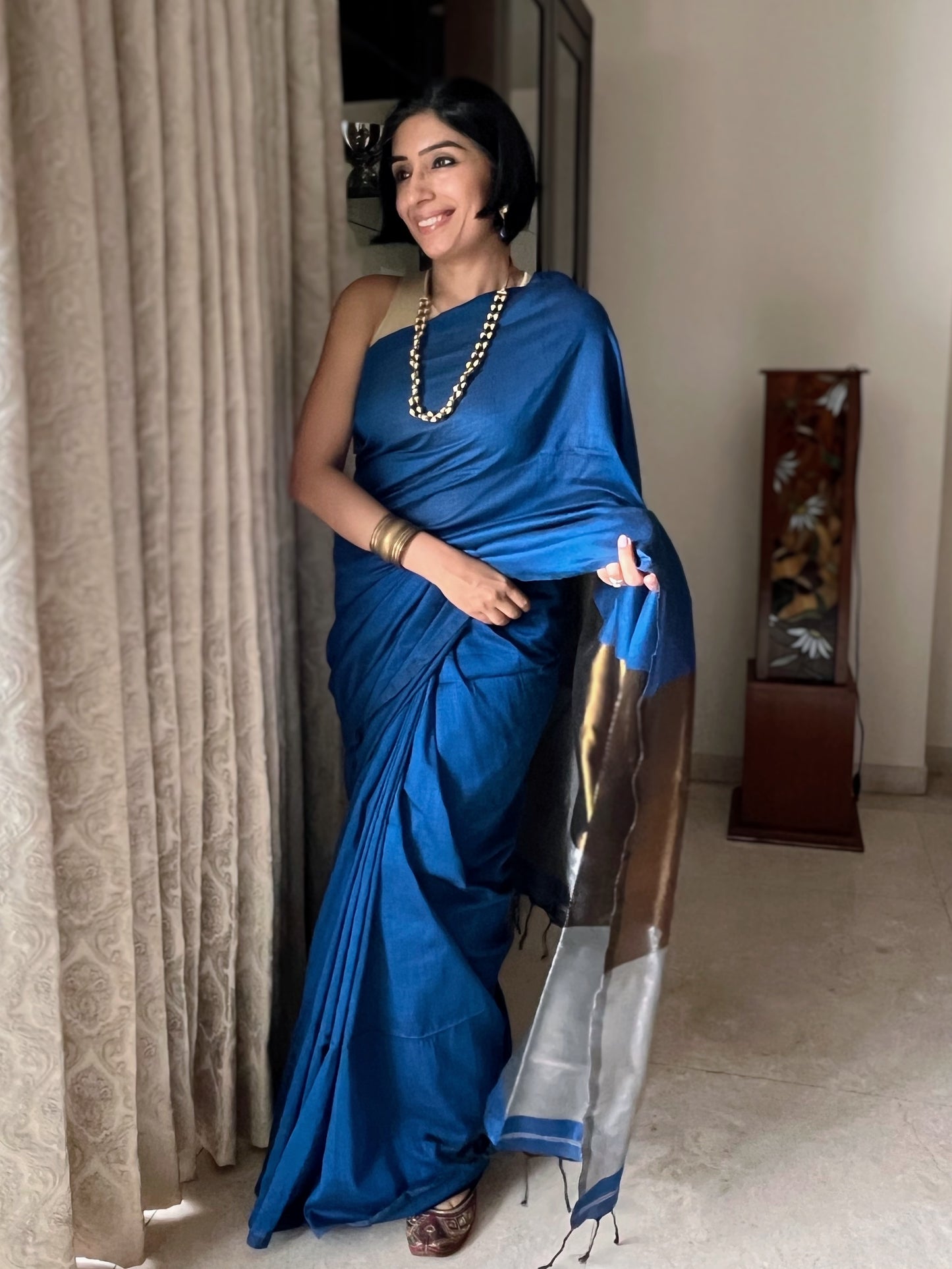 Indigo Khadi Cotton Saree