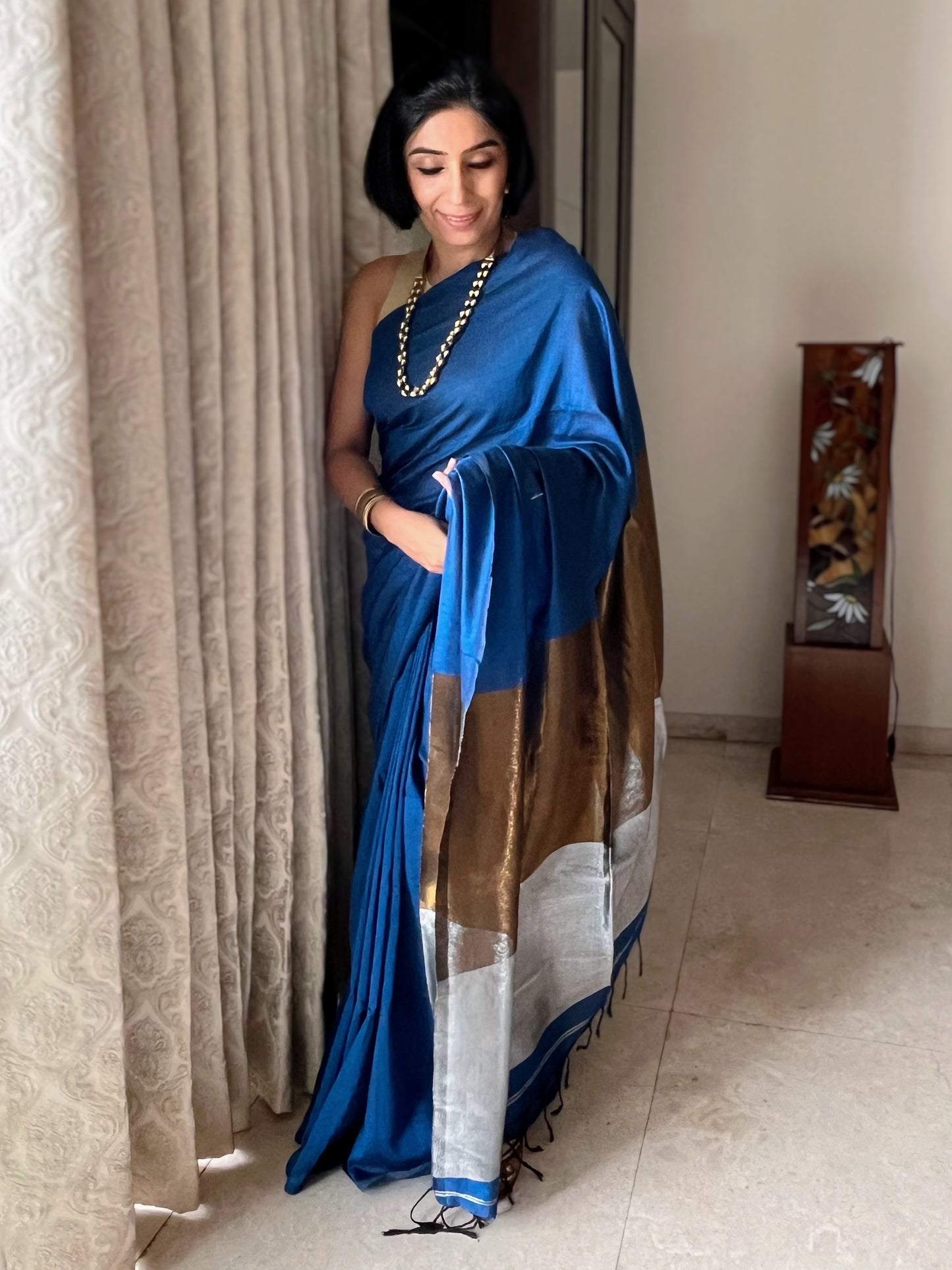 Indigo Khadi Cotton Saree