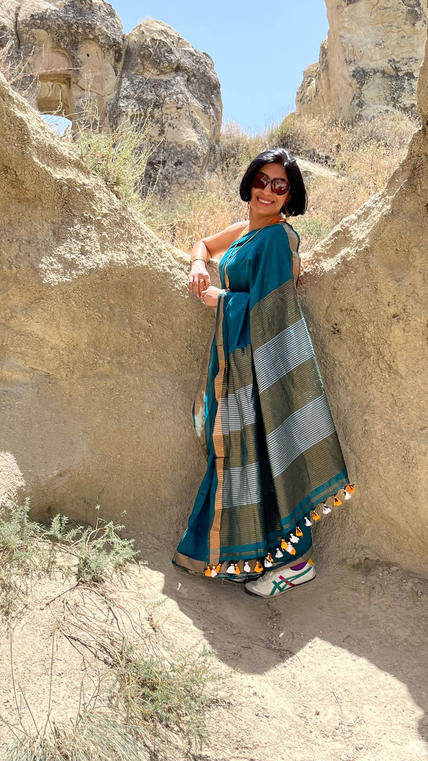 Bottle Green Khadi Cotton Saree