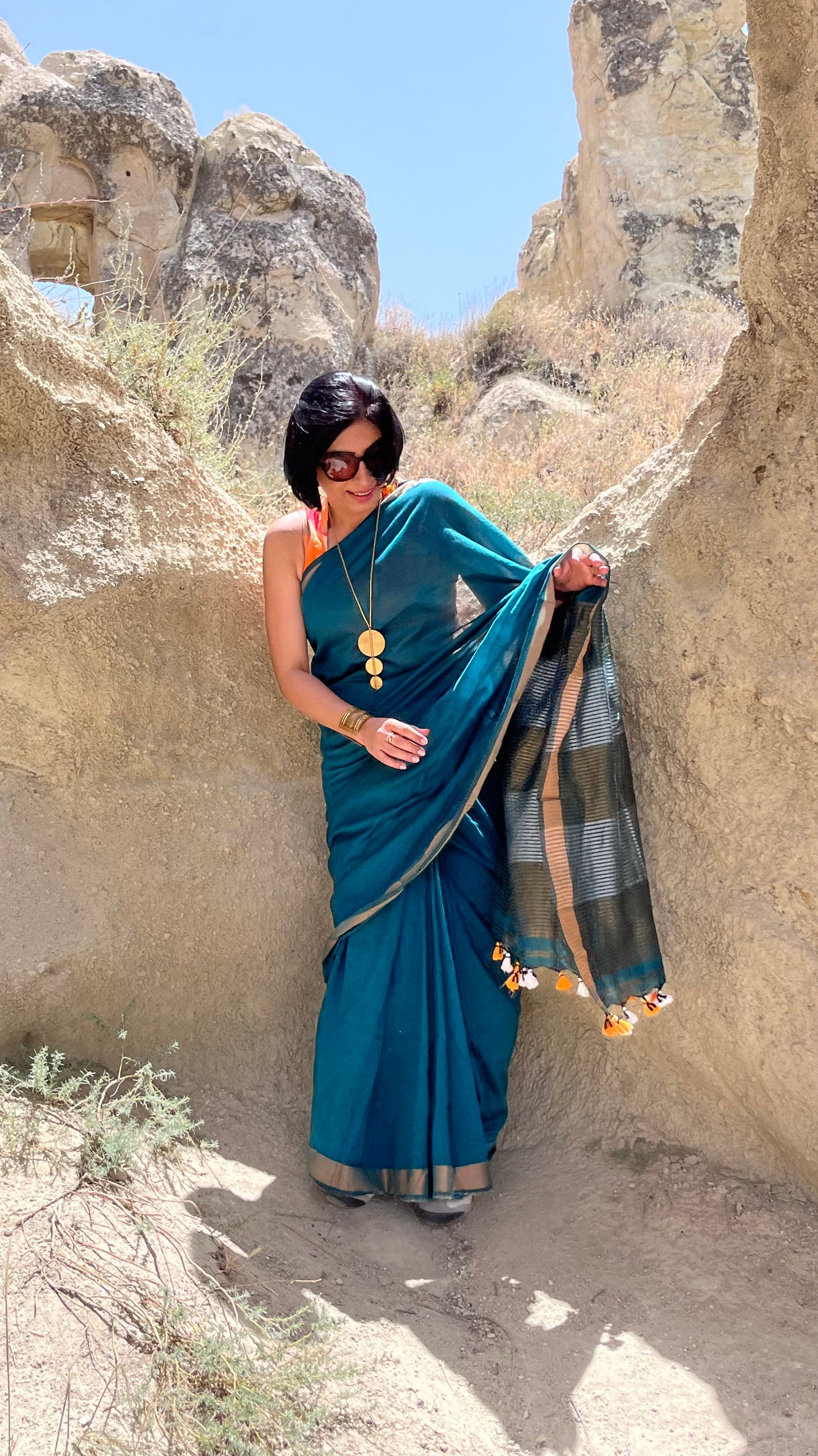 Bottle Green Khadi Cotton Saree
