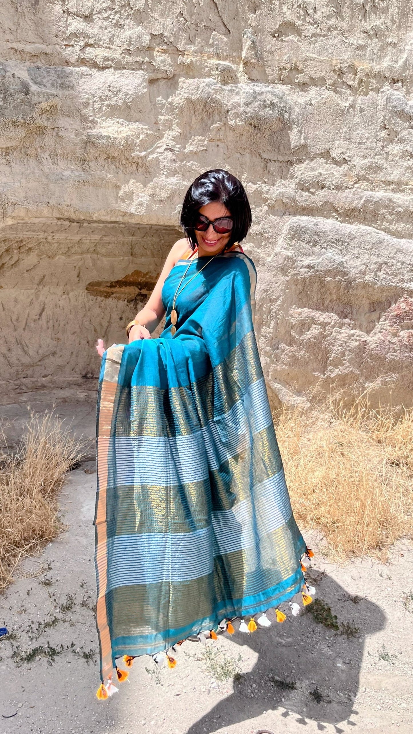 Bottle Green Khadi Cotton Saree