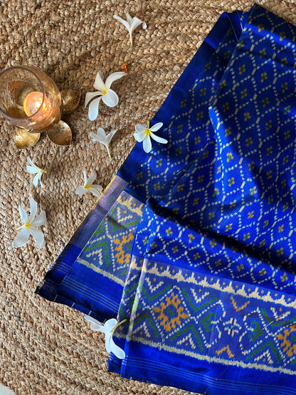 Magnetic Blue Rajkot Patola Single Ikat Mulberry Silk Saree