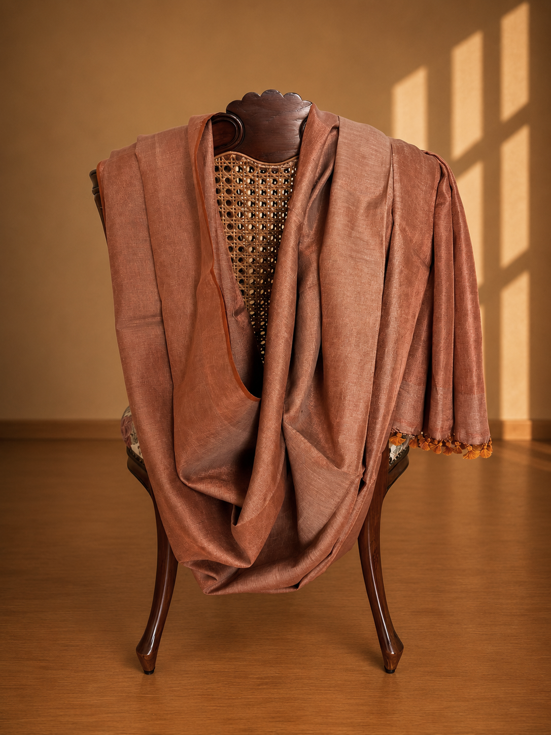 Shimmering Beige Copper Linen Tissue Saree