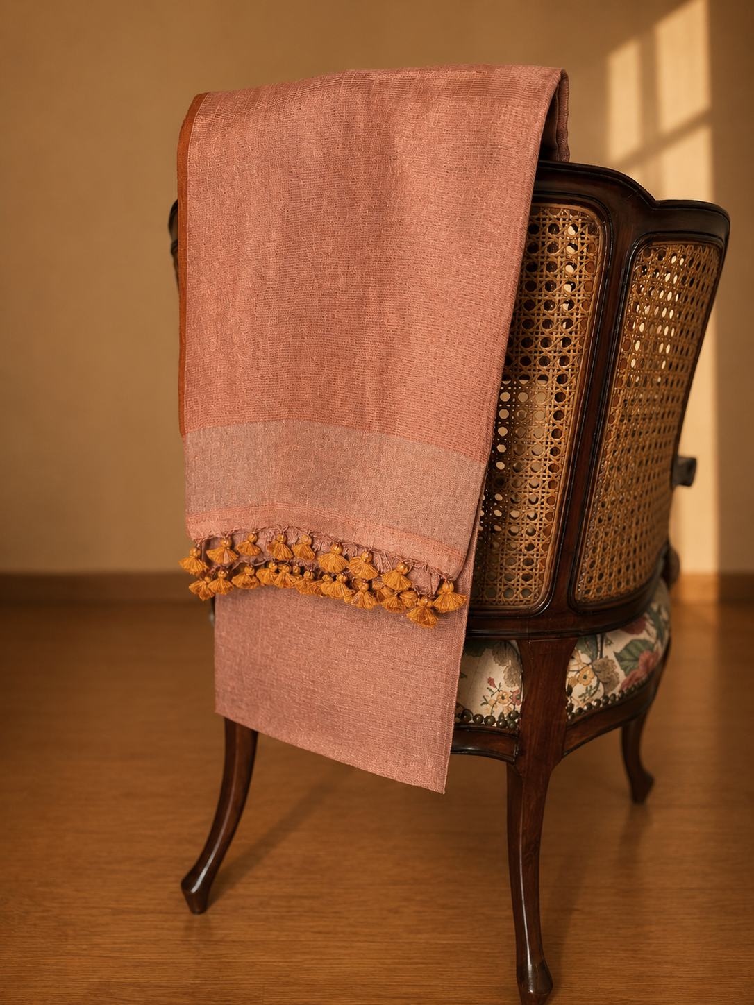 Shimmering Beige Copper Linen Tissue Saree