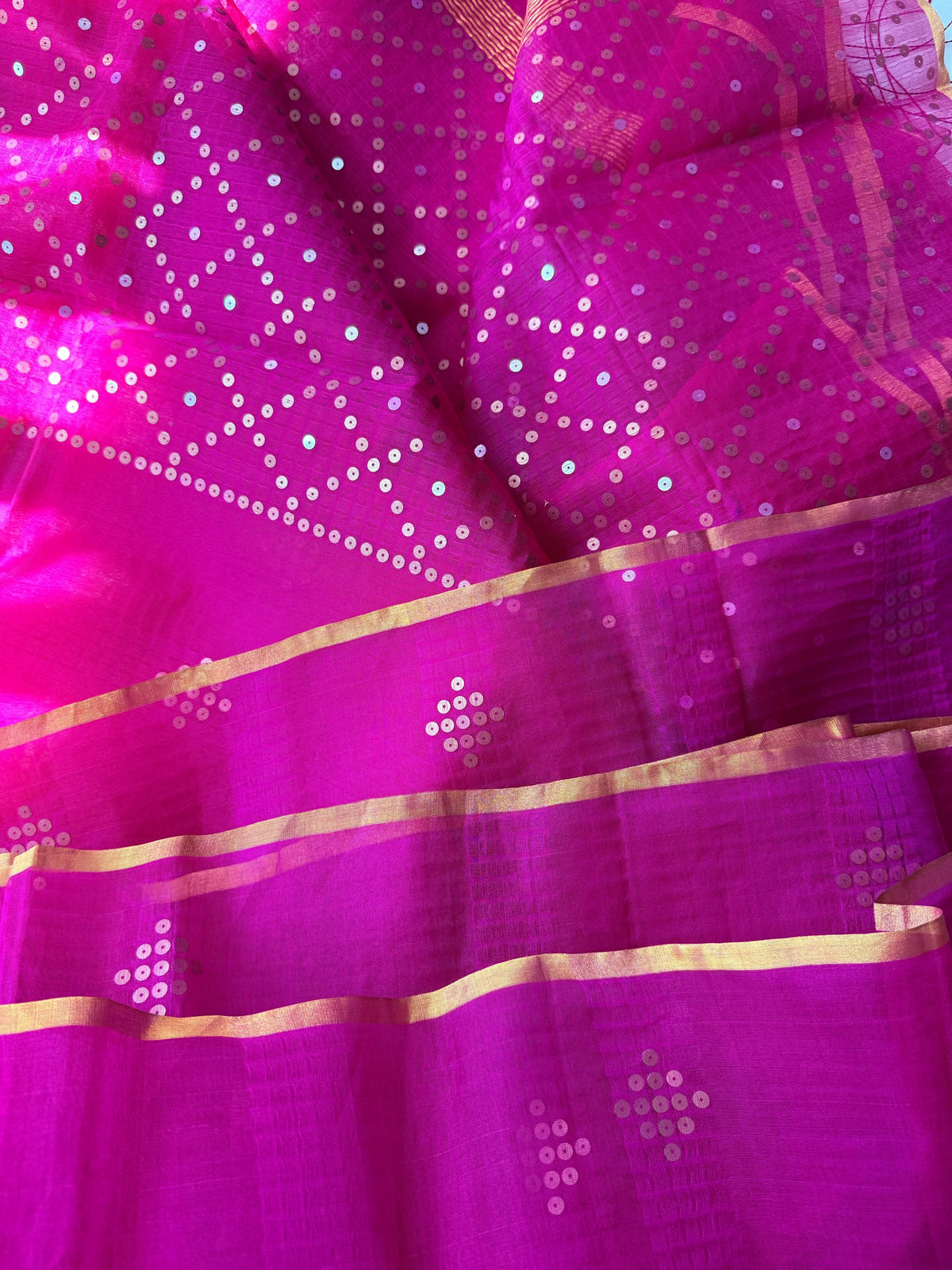Bougainvillea Pink Bailou Jamdani with Sequins