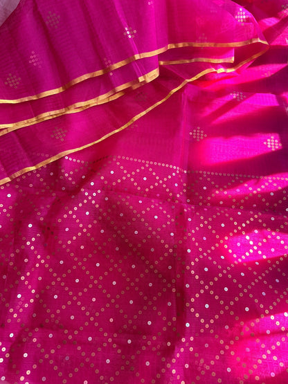 Bougainvillea Pink Bailou Jamdani with Sequins