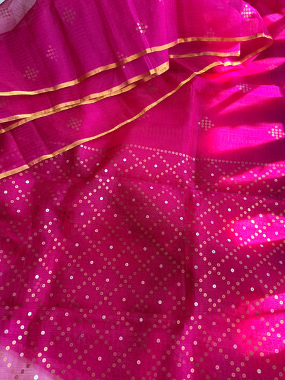 Bougainvillea Pink Bailou Jamdani with Sequins