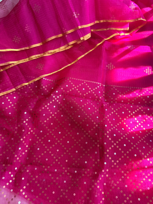 Bougainvillea Pink Bailou Jamdani with Sequins
