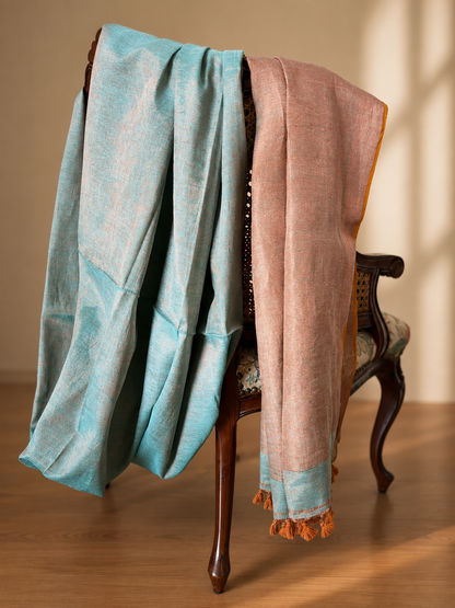 Aqua Blue Linen Tissue Saree