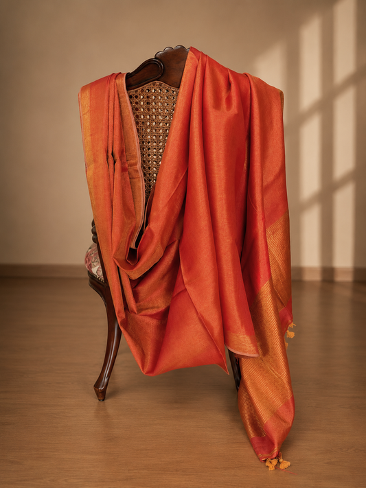 Sunset Orange Linen Tissue Saree