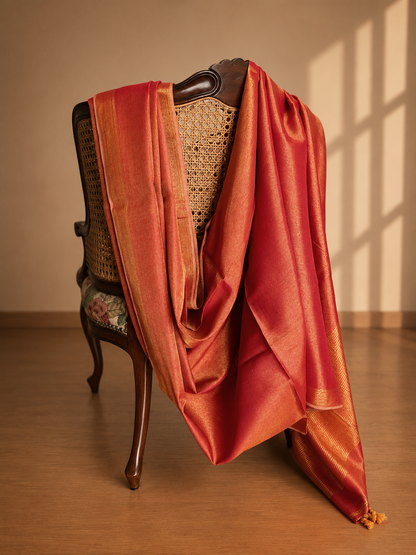 Sunset Orange Linen Tissue Saree