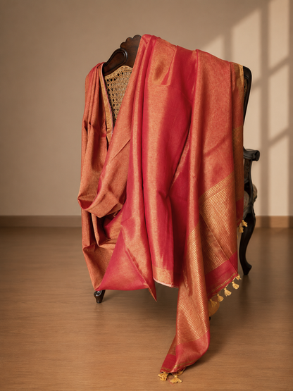 Sunset Orange Linen Tissue Saree