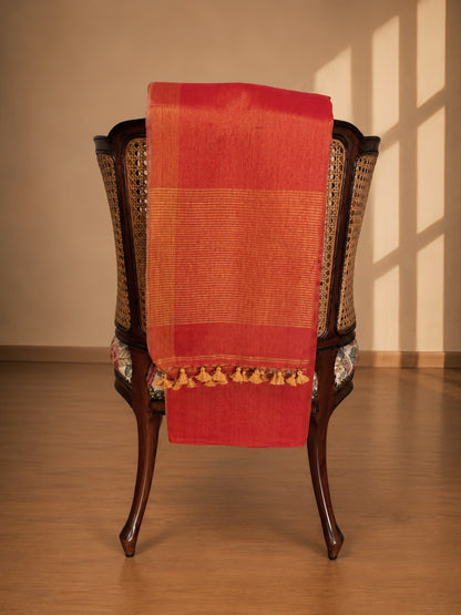 Sunset Orange Linen Tissue Saree