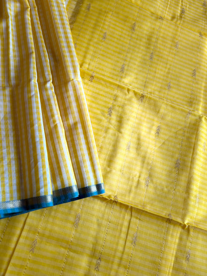 Sunshine Yellow Checks Maheshwari Saree