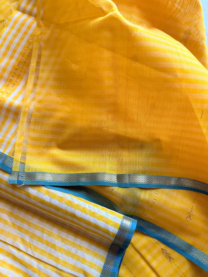 Sunshine Yellow Checks Maheshwari Saree