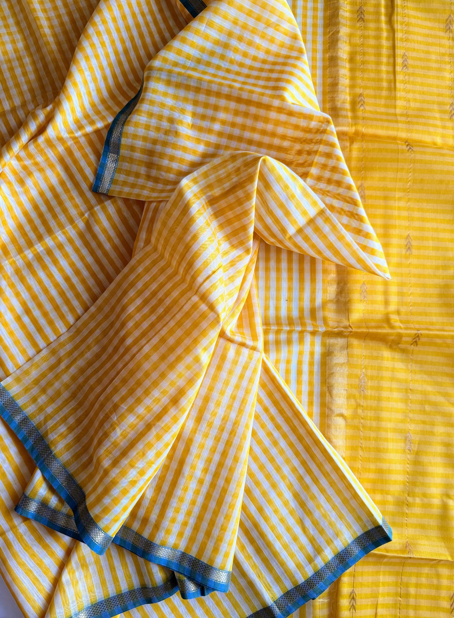 Sunshine Yellow Checks Maheshwari Saree