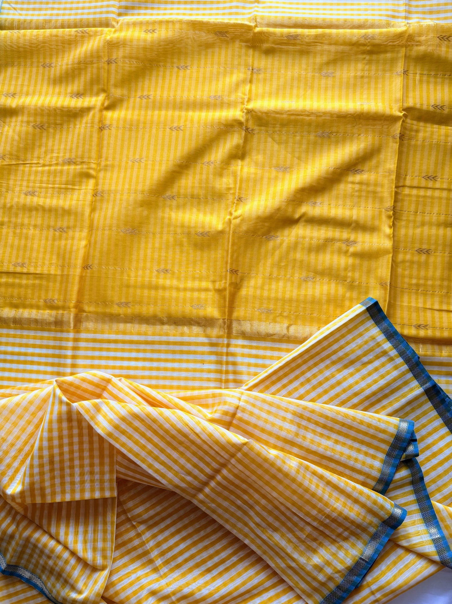 Sunshine Yellow Checks Maheshwari Saree