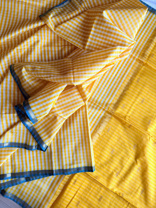 Sunshine Yellow Checks Maheshwari Saree