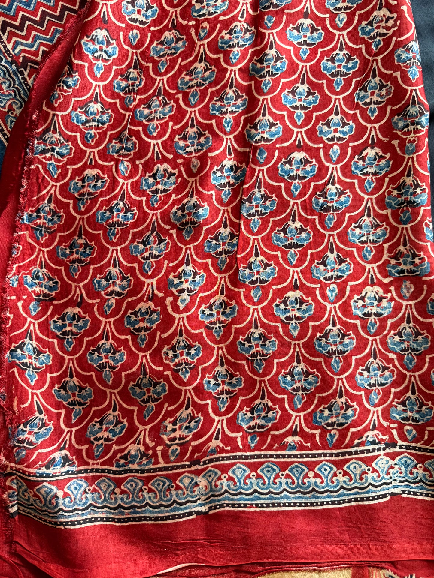 Black and Red Ajrakh Modal Silk Saree