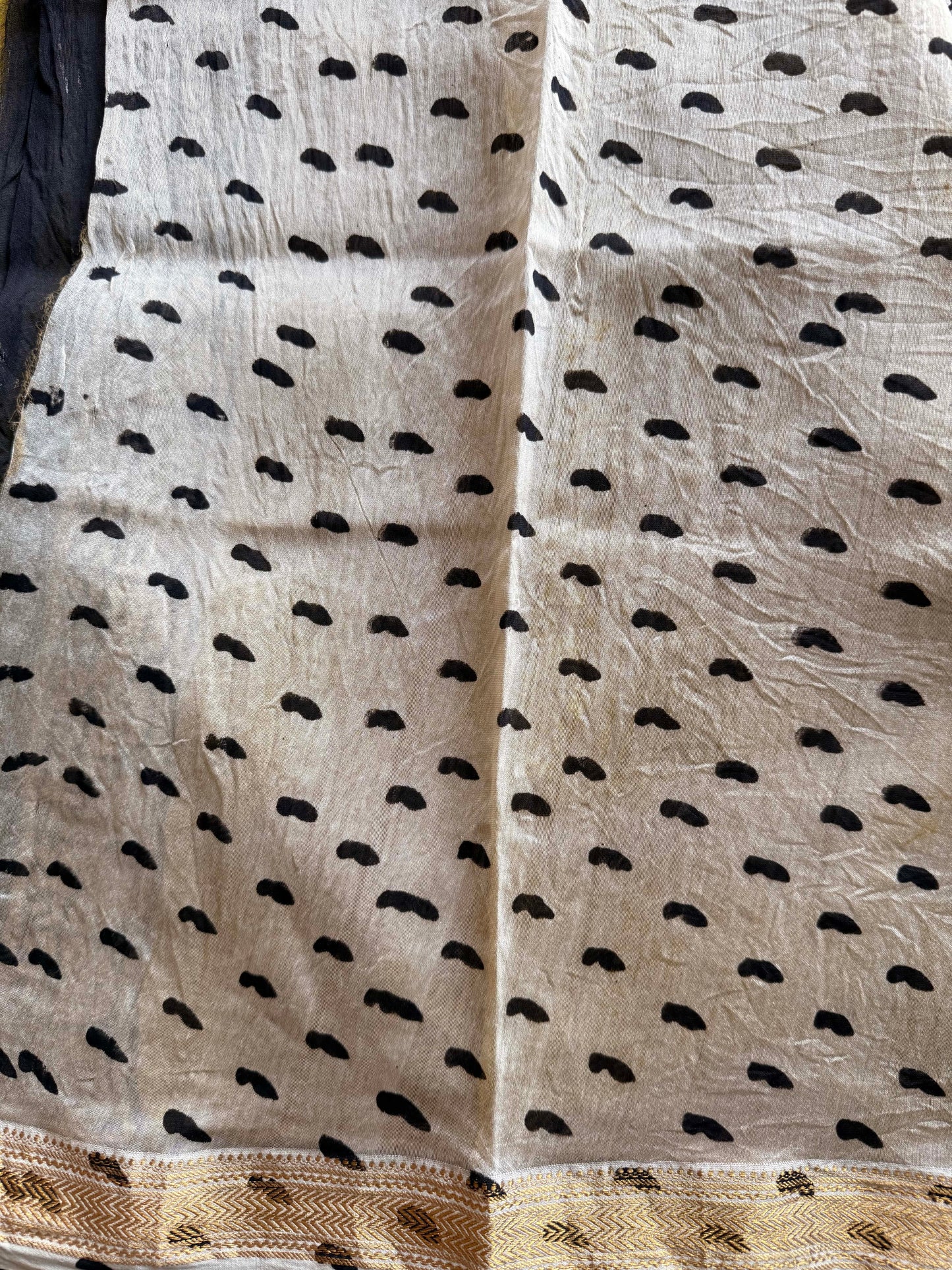 Black Checkered Bagru Cotton Silk Saree