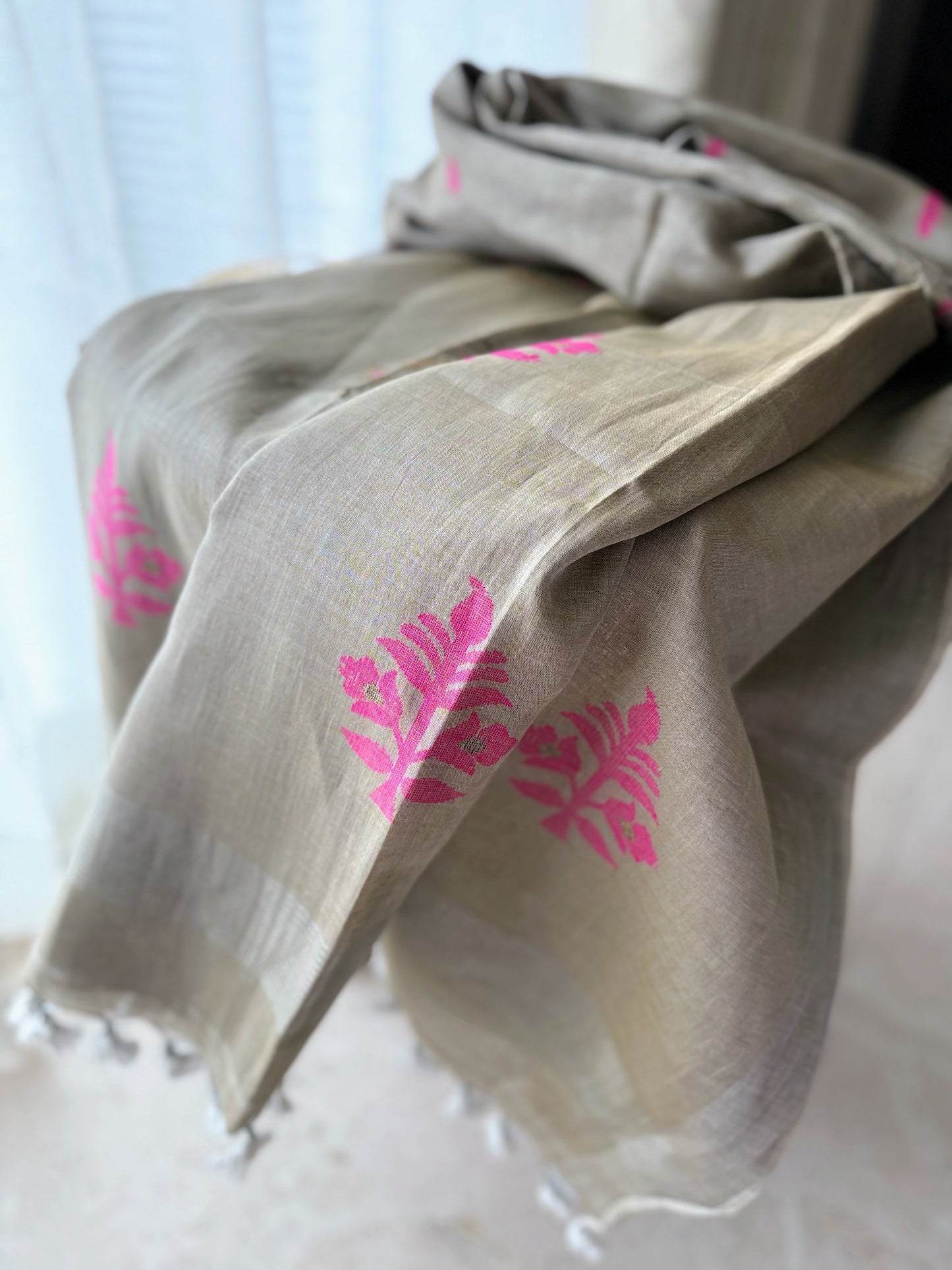 Silver Linen Tissue Jamdani Saree