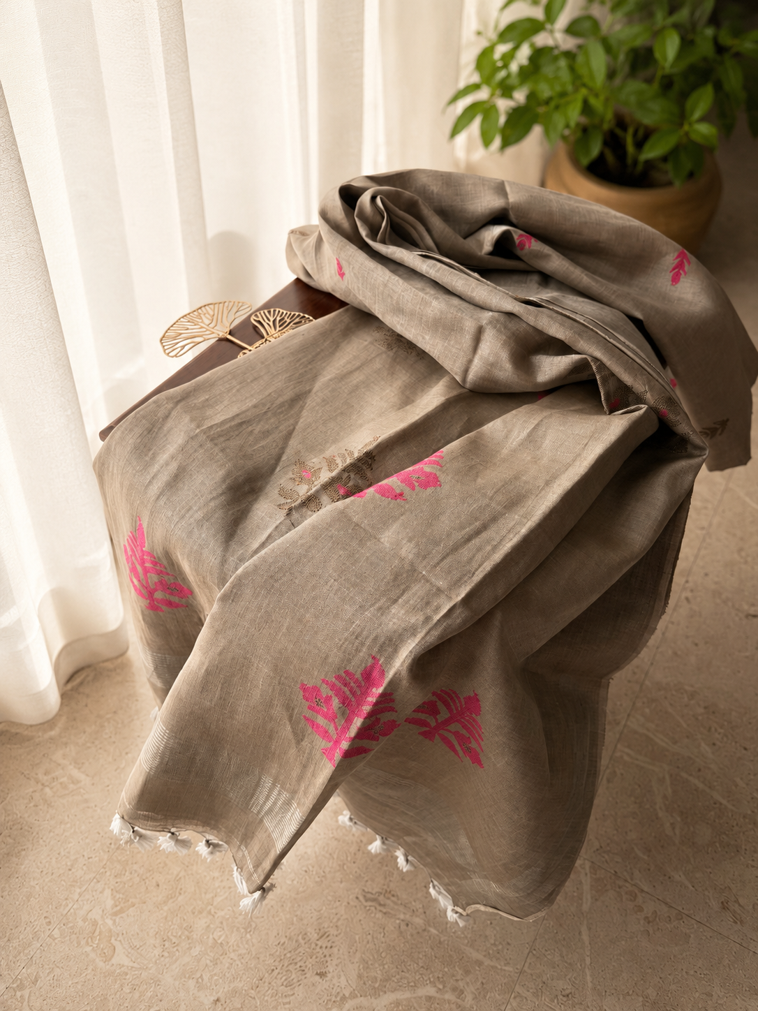 Silver Linen Tissue Jamdani Saree