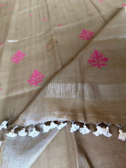 Silver Linen Tissue Jamdani Saree