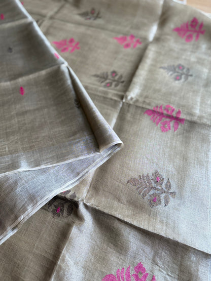 Silver Linen Tissue Jamdani Saree