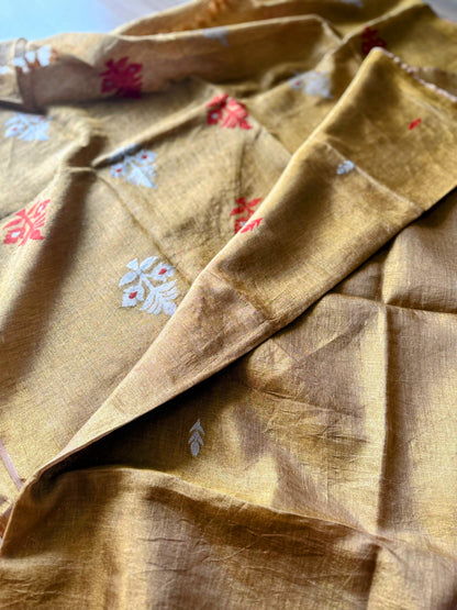Molten Gold Linen Tissue Jamdani Saree