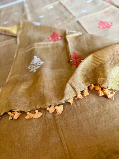Molten Gold Linen Tissue Jamdani Saree