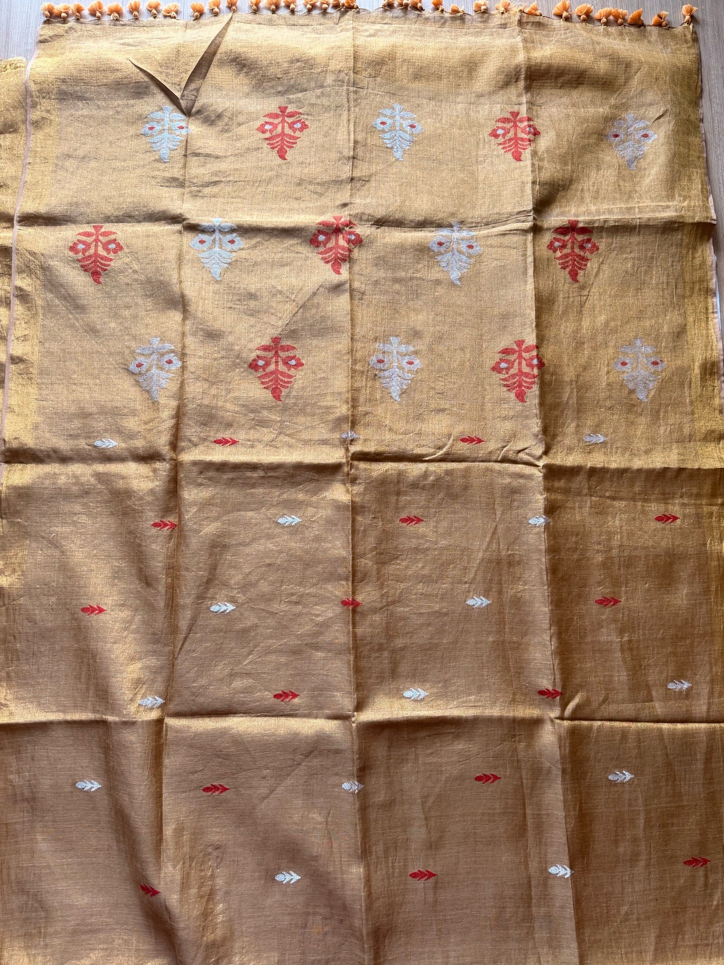 Molten Gold Linen Tissue Jamdani Saree
