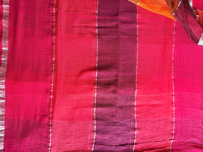 Browns, Pinks and Reds Linen Check Saree