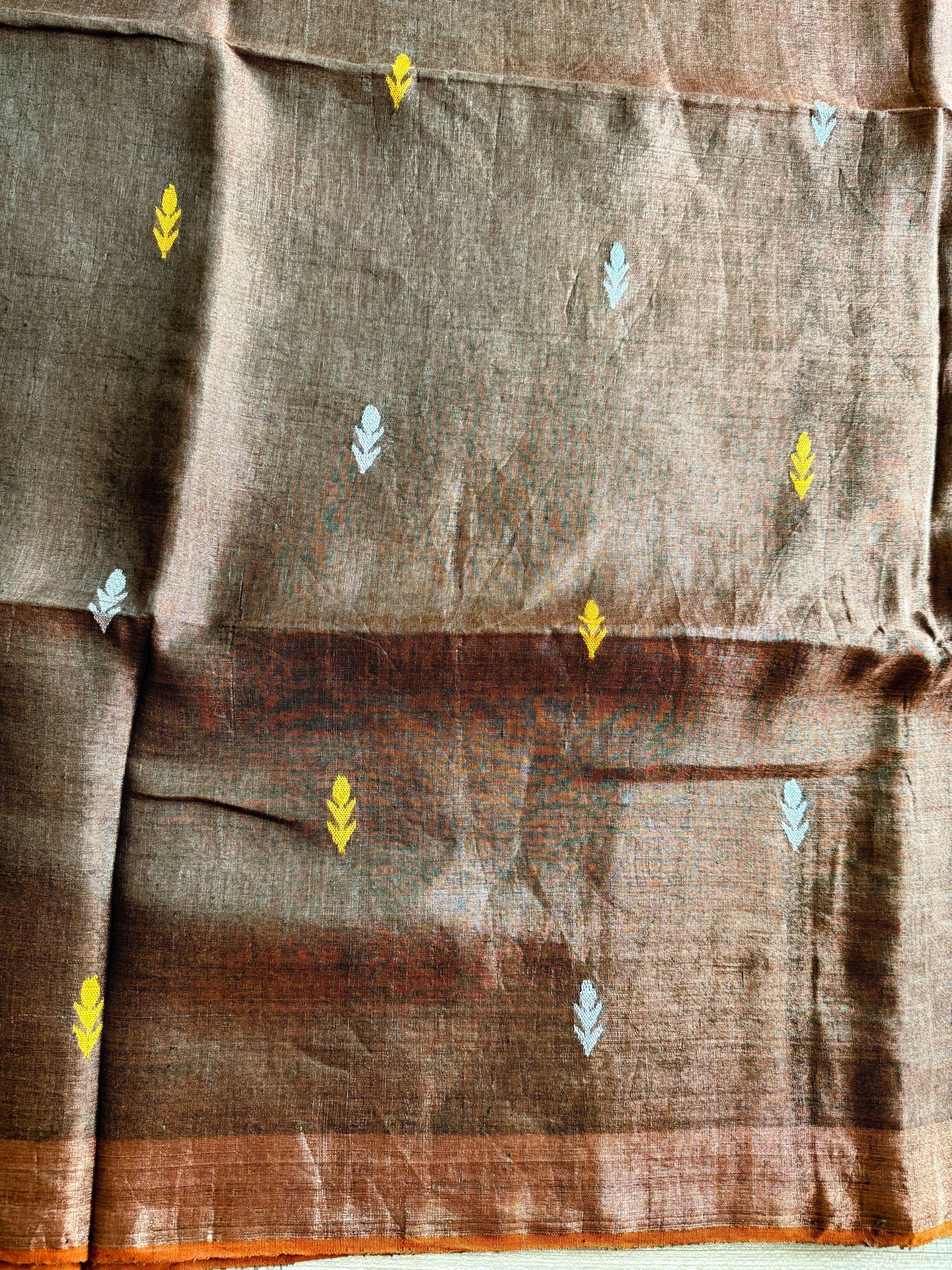 Deep Brown Linen Tissue Jamdani Saree