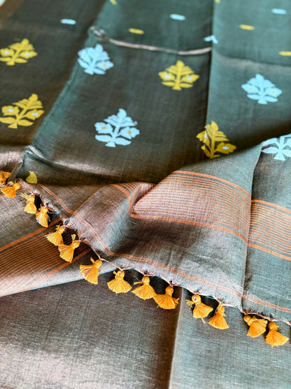 Deep Brown Linen Tissue Jamdani Saree