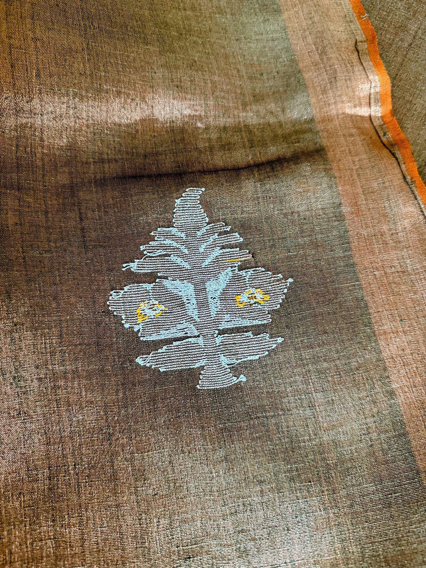 Deep Brown Linen Tissue Jamdani Saree