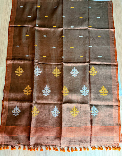 Deep Brown Linen Tissue Jamdani Saree