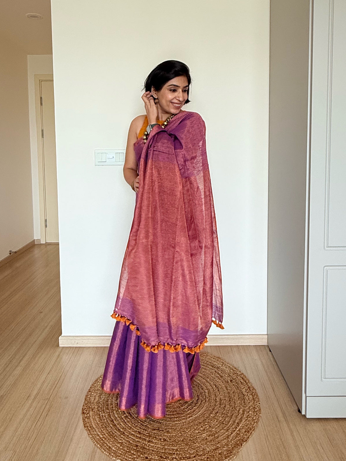 Purple and Copper Linen Tissue Saree